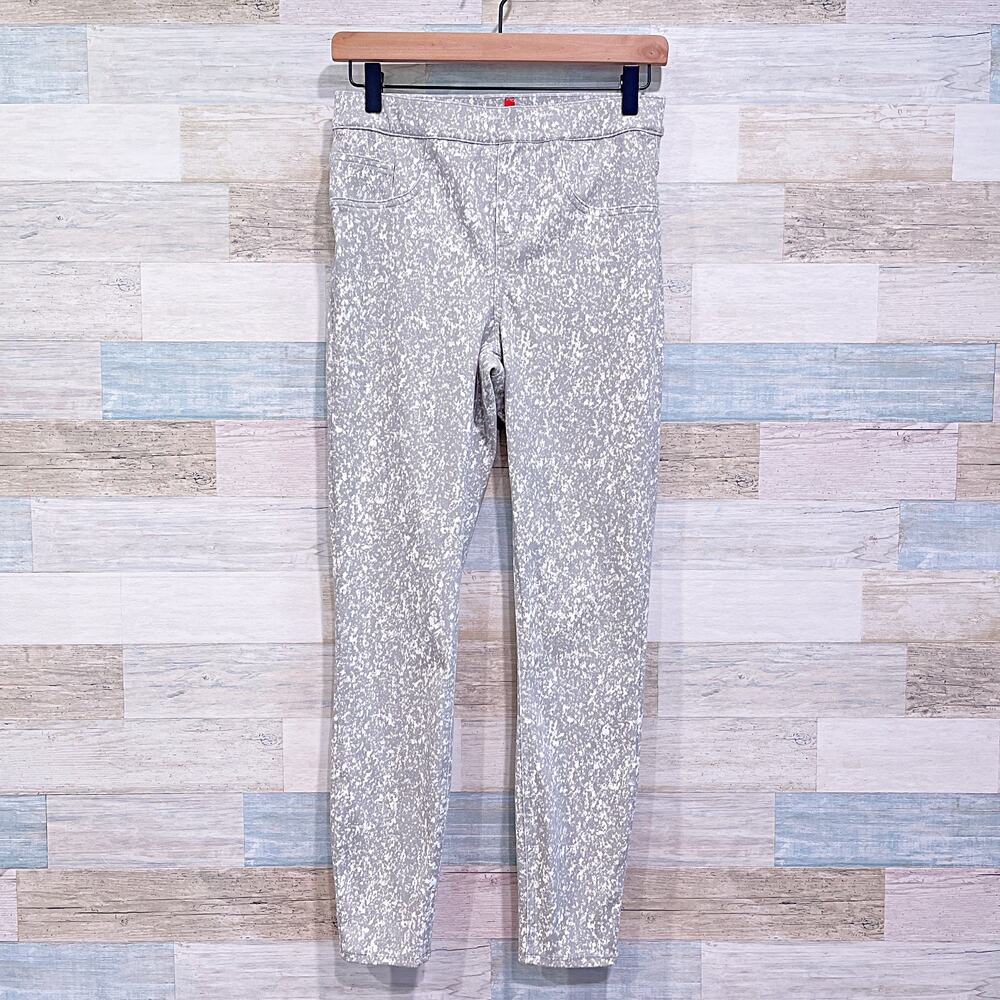 SPANX Jean-Ish Ankle Leggings Gray Sparkle High Rise Shaping Womens Small